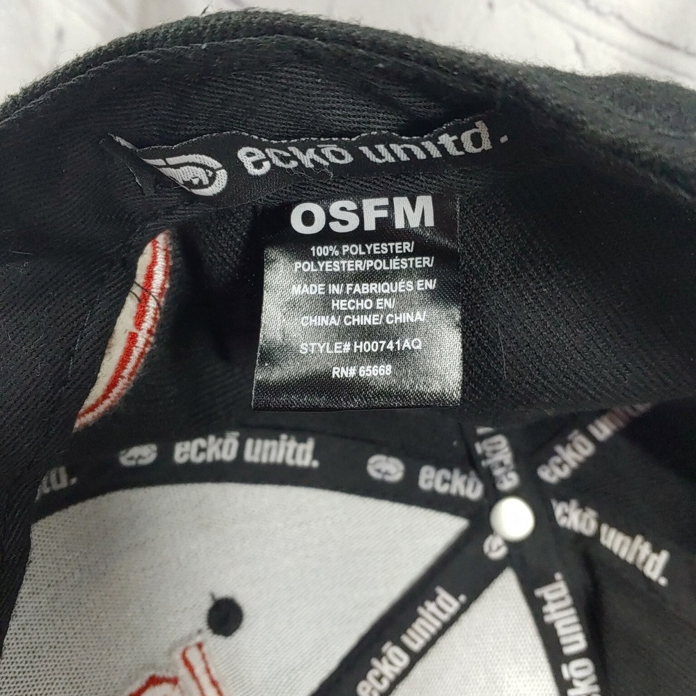 Ecko Unltd Men's Flat Bill Adjustable Snap Back Baseball Hat Black &Red - Picture 7 of 7